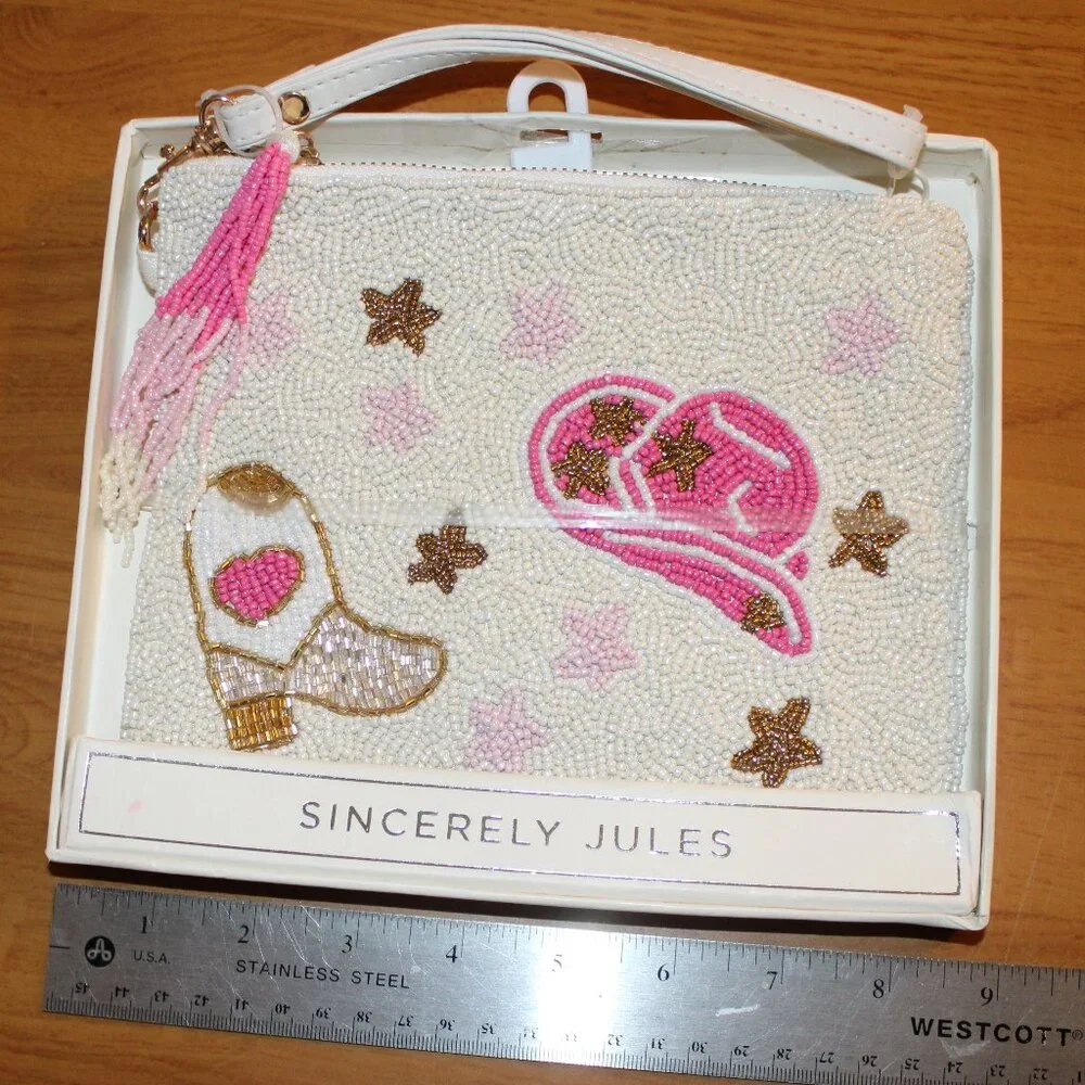 Sincerely Jules Beaded Cowgirl Clutch Pouch New Bag NWT Western Theme 8 x 7 Inch